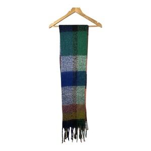 Lizard Thicket Blanket Scarf Plaid‎ Checkered Multicolor Fringe Cozy Shawl NWT